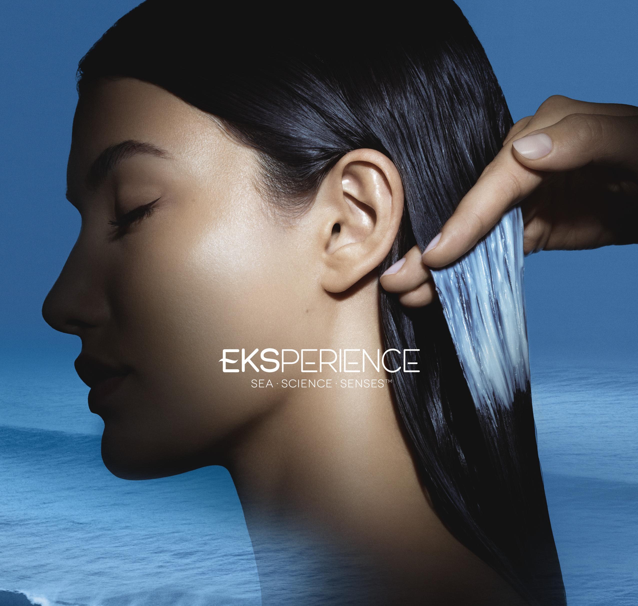 Model using Eksperience Reconstruct hair products from Revlon